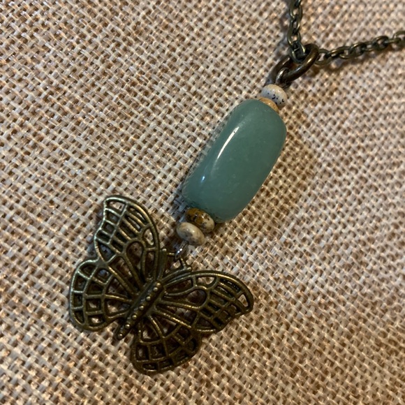 Butterfly Necklace Green Stone One of a kind Hand Crafted - Picture 5 of 7